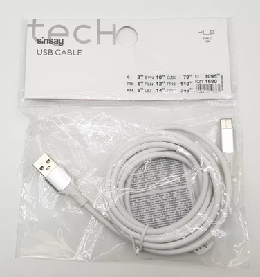 KABEL SINSAY USB - USB TYP C 2 M BIAŁY