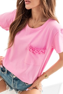 Różowa bluzka t-shirt z kieszonką TMC Moda M L