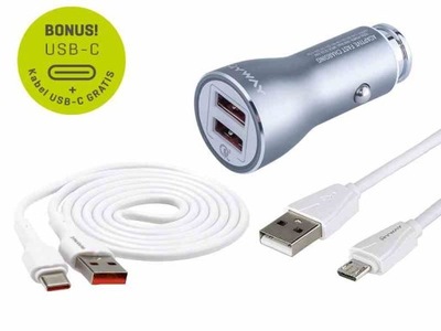 DISPOSITIVO DE CARGA 12/24V QC3.0 2 PIEZAS USB AUTO-ID, MAX 4.2A + CABLE USB PARA MICRO USB  