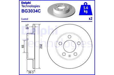 DELPHI ГАЛЬМІВНІ ДИСКИ ГАЛЬМІВНІ 2 ШТУКИ. ЗАД AUDI A1 A1 CITY CARVER A2 A3 TT