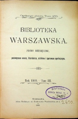 Biblioteka Warszawska Tom III 1909 r.