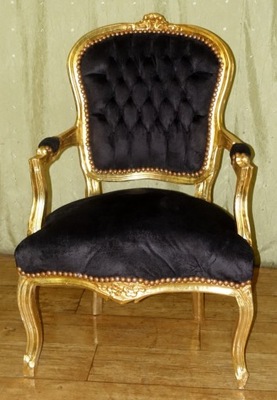Stylowy Czarny Fotel Kawowy Retro Glamour Złoty