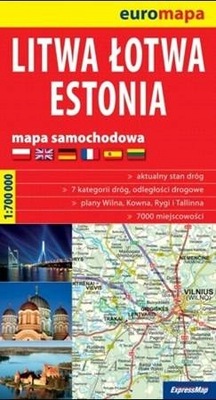 Litwa, Łotwa, Estonia mapa samochodowa 1:700 000