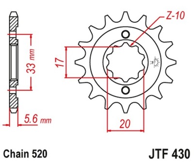 JT ENGRANAJE PARTE DELANTERA 430 14 KAWASAKI KXF 250 '04-'05, SUZUKI RMZ 250 '04-'05  