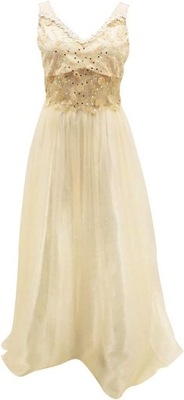 Wieczorowa beżowa sukienka maxi tiul L 40