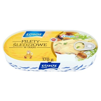 ŁOSOŚ USTKA FILETY ŚLEDZIOWE W OLEJU 170G