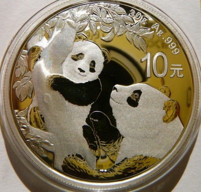 10 YUAN CHINY 2021 PANDA WIELKA SREBRO 999 darklis