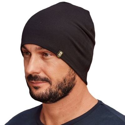 Czapka męska unisex na wiosnę jesień bawełniana SVR+ beanie czarna