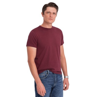 Męski klasyczny bawełniany T-shirt BASIC bordowy V6 OM-TSBS-0146 M
