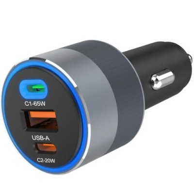 Ładowarka USB samochodowa, 2x USB Typ C, USB-A, 85W PD QC, mocna Forcell