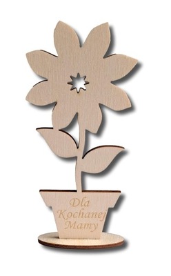 Drewniany Kwiatek KWIAT na podstawce ze sklejki Dzień Matki dla mamy