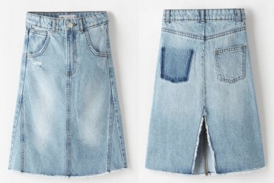 ZARA spódnica jeansowa midi z wystrzępieniami