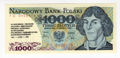 1000 złotych 1982 FG banknot z nadrukiem