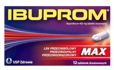 Ibuprom Max 400 mg ból gorączka p/bólowy 12 tablet