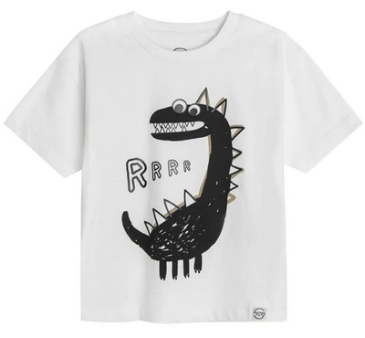 COOL CLUB T-shirt chłopięcy biały dinozaur r. 104