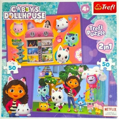 KOCI DOMEK GABI Puzzle TREFL 2in1 Gabby's Dollhouse 50x2