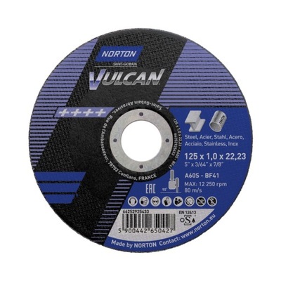 Tarcza do cięcia metalu 125X1.0x22.23mm Norton Vulcan 100szt. + GRATIS