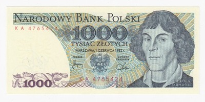 Banknot 1000 zł 1982, seria KA, UNC-