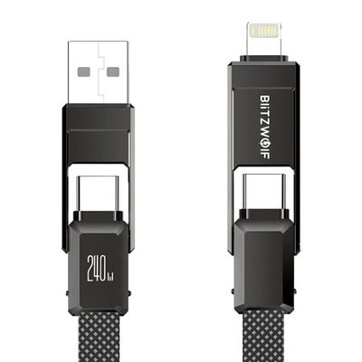 Blitzwolf BW-HDC7 Płaski Kabel USB 4w1 USB-A + USB-C + Lightning 240W 1,2m