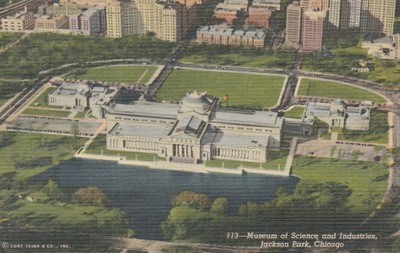 1001.USA Chicago,Jackson Park,Widok na Muzeum Nauki,Przedwojenna Pocztówka
