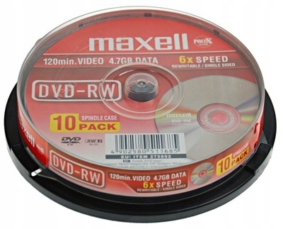 Płyty MAXELL DVD-RW 4,7GB x6 Wielokrot zapis 10szt