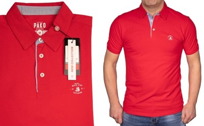 Polo męska koszulka z kołnierz czerwona gładka M