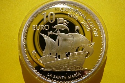 10 EURO HISZPANIA 2006 ŻAGLOWIEC SANTA MARIA Ag925