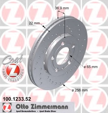 ZIMMERMANN SPORT VW GOLF IV 256MM DISCS FRONT 100.1233.52  