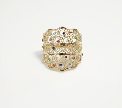 Złoty pierścionek ażurowy z cyrkoniami 585