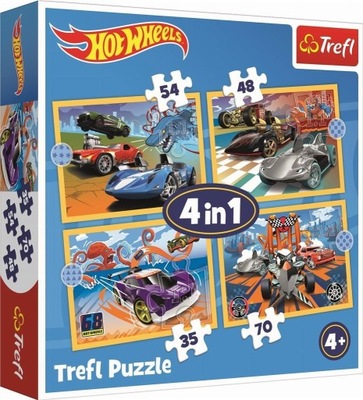 PUZZLE 4W1 POJAZDY HOT WHEELS TREFL, TREFL