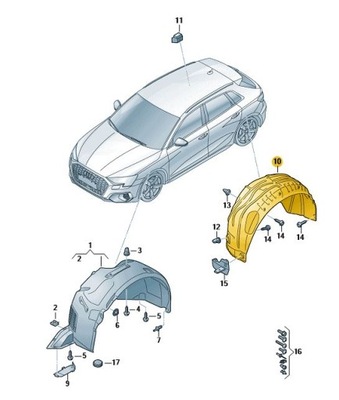 CUBREPASO ALAS PROTECCIÓN PARTE TRASERA DERECHA AUDI A3 S3 RS3 8Y ORIGINAL DE ASO  