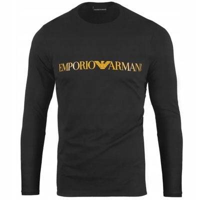 EMPORIO ARMANI KOSZULKA LONGSLEEVE - EFEKTOWNE LOGO - CZARNA - XXL