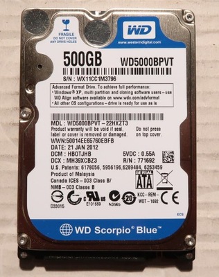 Dysk 2,5' 500GB SATA WD Blue WD5000BPVT