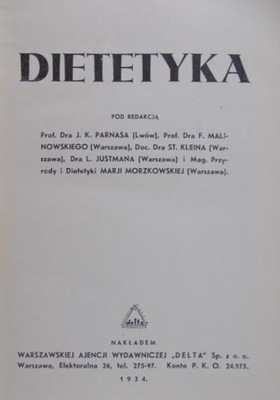 Parnasa Dra J.K - Dietetyka 1934 r