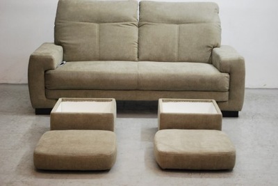 OHI Sofa 3 osobowa + 2 pufy - otwierane, kanapa design tkanina
