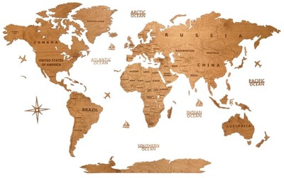 Drewniana Mapa Świata na ścianę Dąb 100 cm