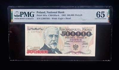 Banknot PRL 500000 złotych 1993 rok Seria L PMG 65 EPQ