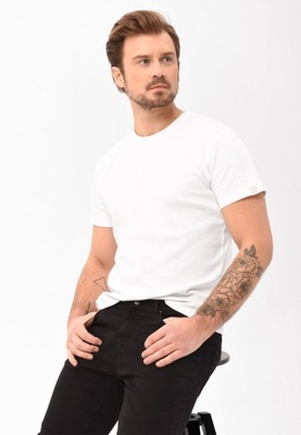MĘSKI GŁADKI T-SHIRT COMFORT FIT BIAŁY VOLCANO T-BAS L