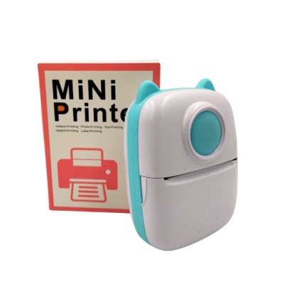 Mini drukarka do zdjęć tekstu z telefonu USB kotek niebieski LED