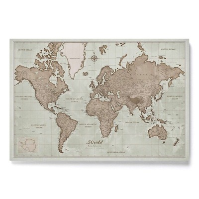 Mapa Korkowa Świata w języku Angielskim Jasna 70x50cm