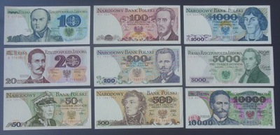 Banknoty PRL Zestaw 9 sztuk Nominały od 10 zł do 1000 zł stan bdb