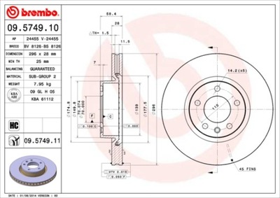 DISCOS DE FRENADO PARTE DELANTERA BREMBO 09.5749.11 09574911  