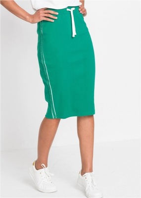 3D1A23 BONPRIX SPÓDNICA Z BŁYSZCZĄCYMI LAMPASAMI DRESOWA ZIELONA 32/34