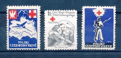 1939 II WŚ, POLSKI CZERWONY KRZYŻ, FRANCJA, 3 znaczki **