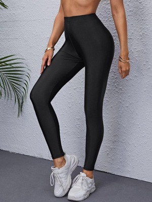 SHEIN LEGGINSY DAMSKIE CZARNE Z NAPISAMI 38 1V2C