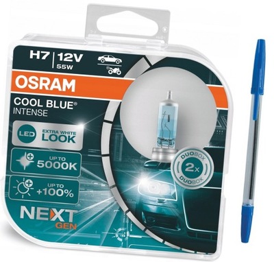 OSRAM ЛАМПОЧКА H7 12V 55W COOL BLUE INTENSE ТЕРМОМЕТР BARWOWA 5000K В ПОДАРОК