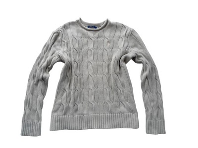 RALPH LAUREN szary bawełniany sweter S/M warkocze