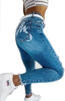 Spodnie jeansy rurki z przetarciami dziurami 38