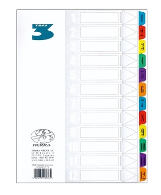 Przekładka kart. laminowana numer. A4 1-12Tres