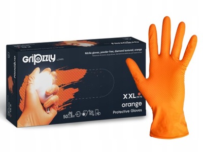 ZARYS Mocne Rękawice Nitrylowe Rękawiczki GRIPZZLY ORANGE Grip XXL 50szt